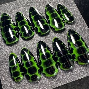 medium almond green and black crocodile handmade press on nails